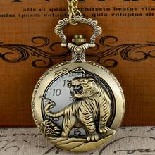 Vintage Bronze Tiger Graphic Quartz Pocket Watch with Chain Retro Men Women Classic Pendant Necklace Clock Gift 2024 - buy cheap