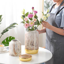 Nordic Creative Home Decoration Marble Ceramic Vase Simple Modern Golden Cylinder Craft Floreros De Decracion glass vase 2024 - buy cheap