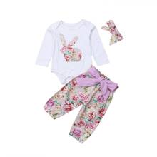 Новый комплект одежды для новорожденных из 2 предметов, боди с цветочным принтом для маленьких девочек с дизайном «кролик» + штаны с цветочным принтом 2024 - купить недорого
