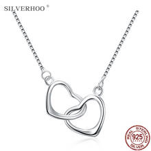 SILVERHOO Brand 925 Sterling Silver For Women Necklace Heart With Heart Together Pendent Necklace Girlfriend Gifts Fine Jewelry 2024 - buy cheap