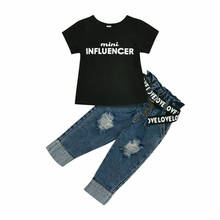 New Summer Toddler Baby Girl Clothes Tops T-Shirt Denim Pants Jeans Outfits 2PCS Set 2024 - купить недорого