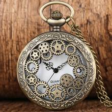 Relógio de bolso com pingente em bronze, relógio retro de cobre steampunk oco para homens e mulheres com corrente de colar 2024 - compre barato