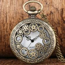 Retro Antique Copper Steampunk Hollow Bronze Gear Hollow Quartz Pocket Watch Pendant Clock Chain Men's Women's Necklace Watches 2024 - buy cheap