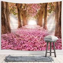 Tapeçaria de parede rosa sakura flor de cereja, tapeçaria de árvore de flor de cereja para decoração da casa sala de estar quarto 2024 - compre barato