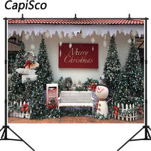 Capisco фон для фотосъемки с рождественской елкой подарки скамейка Снеговик семейный портрет фотостудия реквизит 2024 - купить недорого
