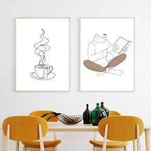 Café copo imprime linha fina bookish desenho acolhedor minimalista cartaz da livraria arte da parede fotos pintura em tela café loja decoração 2024 - compre barato