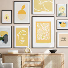 Pintura sobre lienzo para decoración de sala de estar, póster nórdico de línea abstracta geométrica, flor, fruta, cara y cuerpo, arte de pared impreso 2024 - compra barato