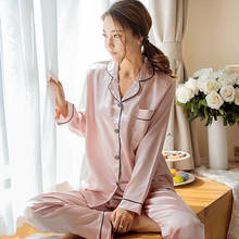 Conjunto de pijama feminino listrado com manga longa, moda quente, séries de cetim soltas, para primavera, outono 2024 - compre barato