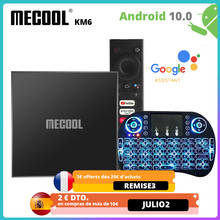 Mecool-tv box km6 amlogic s905x4, android 10, 2gb, 16gb, wi-fi 6, bluetooth 1000, certificado google, suporta av1, usb, m 2024 - compre barato