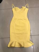 2019 Vestido de Verão Mulheres Ruffle Chic Vestido Bandage Spaghetti Strap Amarelo Vestidos Strapless Da Celebridade Vestidos de Festa À Noite Clube 2024 - compre barato