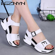 Summer Light Weight Women Sandals Thick Sole Slope Heel Sandals Buckle Sandals Open Toe Shoes Genuine Leather Gladiator Sandals 2024 - buy cheap