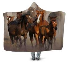 Gallant Horse 3D Printing Throw Hooded Blanket Wearable Warm Fleece Bedding Office Quilts Soft Adults Travel 05 2024 - buy cheap