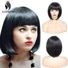 Alororo Black Bob Wig 10 Inches Short Synthetic Wig with Bangs Natural Soft High Temperature Wire Daily Available Wigs for Women 2024 - buy cheap