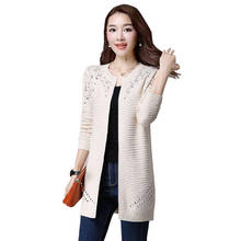 Spring Autumn Mid-length Women Sweater Knit Cardigan Hollow Solid All-match Soft Fashion Casual Korean Top Jacket 2024 - buy cheap