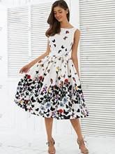 Women Dresses Vintage Butterfly Floral Pleat Swing Dresses 2020 Summer Sleeveless Zipper Sashes Dress Retro Party Dresses 2024 - buy cheap