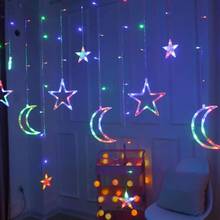 Luzes de cortina led estrela lua natal corda ins luz de fadas quarto casamento restaurante decoração 220v 3.5m 2024 - compre barato