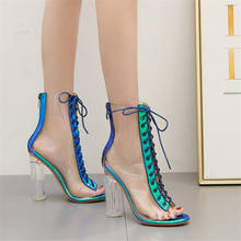 Zapatos de verano con punta abierta para mujer, Sandalias de tacón grueso con cordones, color verde, PVC, transparente, talla grande 35-42 2024 - compra barato