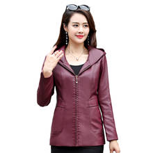 2021 Autumn Winter Soft Faux Leather Coat Hooded New Mother Slim Black PU Leather Jacket Women Outerwear 2024 - buy cheap