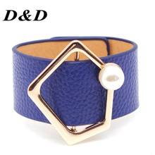 D&D European Fashion Punk Wide Pearl Cuff Bracelet Leather Bracelet & Bangles For Women Wedding Jewelry 2024 - купить недорого