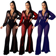 Transparent Jumpsuits Women Long Pants Sexy Female Long Sleeve Overall Body Suit See Through Bodycon Jumpsuit Plus Size 2024 - buy cheap