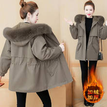 Female Harajuku Winter Jacket Windbreaker Cotton Coat Slim Fur Collar Hooded Mid-Length Women Parka Padded Outerwear y1418 2024 - buy cheap