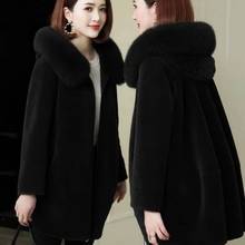 Women Winter Fashion Hooded Zipper Medium Real Fox Fur Collar Jacket Coats Female Thicken Warm Natural Wool Fur Outwears Z132 2024 - buy cheap