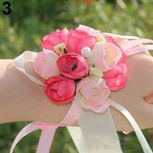 Wrist Flower Vivid Pattern Fake Pearl Ribbon Cloth Pretty Bridal Flower Bracelet for Wedding Wrist Flower 2024 - buy cheap