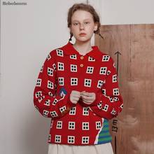 Autumn Original Design Loose Window Pattern Women Winter Sweater Thick Pullover Knitwear Long Sleeve Turn Down Collar Red Tops 2024 - buy cheap