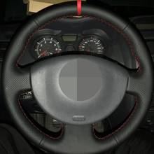 Cubierta de cuero Artificial para volante de coche, cosida a mano, negra, para Renault Megane 2, 2003-2008, Kangoo 2008, Scenic 2, 2003-2009 2024 - compra barato