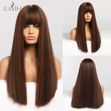 EASIHAIR Long Silky Straight Wigs with Bangs Dark Brown Synthetic Wigs for Women Daily Natural Hair Wigs Heat Resistant 2024 - buy cheap