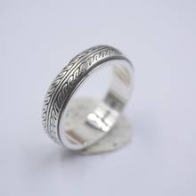 Pure 925 Sterling Silver Ring Band 6mm Leaf-Pattern Ring Size from 6.5-12 For Unisex 2024 - buy cheap