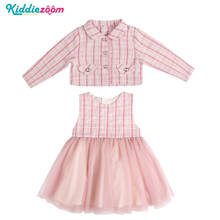 Girls Dresss Sets 2PCS Cotton Full Sleeve Children Dress Patchwork Mesh Lattice Botton Girls Clothing 2024 - buy cheap