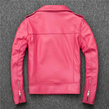 Куртка женская Байкерская из натуральной овечьей кожи, приталенная, розового цвета, размер 2020, XXXL, весна, размера плюс 2024 - купить недорого