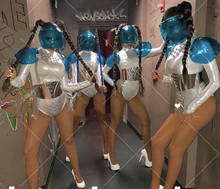 Night club white armor performance costume bodysuit nightclub ds singer Future technology sense silver mirror bar gogo costume 2024 - buy cheap