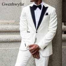 Gwenhwyfar moda marfim conjuntos de terno masculino mais recente casaco calça design vestido do noivo ternos padrão floral fino terno do noivo 2024 - compre barato