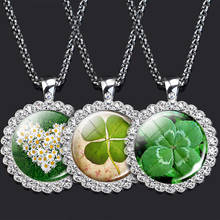 St Patrick's Day Lucky Jewelry Gift Glass Cabochon Pendant Shamrock Necklace Four Leaf Clover Necklace Clover Jewelry for Women 2024 - buy cheap