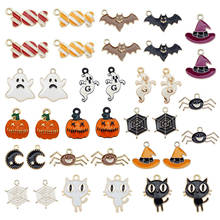 18pcs Enamel Alloy Halloween Charms Evil Candy Bat Hat Spider Pumpkin Ghost Jewelry DIY Pendant For Earrings Keychain Gifts 2024 - buy cheap