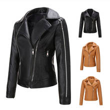 2019 Fashion Spring Autumn Leather Jacket Women PU Short Coat Long sleeve Rivet Diagonal zipper Motorcycle Outerwear female 2946 2024 - buy cheap