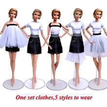 3 pçs/set roupas Terno/T-shirt + Saia Jeans + Saia de Renda/Set Roupas Roupa Para 1/6 BJD Xinyi Barbie FR Boneca, roupa da boneca 2024 - compre barato