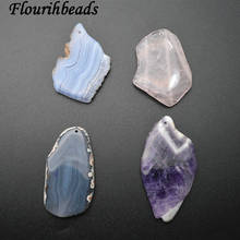 Natural Rock Gemstone Freefrom Slab Slice Pendants DIY Necklace making ( Amethyst / Blue Lance Agate / Rose Quartz ) 2024 - buy cheap
