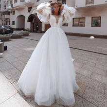 Eightree-vestido de novia blanco bohemio, manga larga abombada, de encaje, traje de boda, línea A, playa, personalizado, 2021 2024 - compra barato