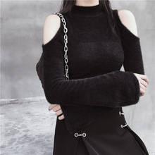 Женская готическая футболка Ruibbit, черная однотонная облегающая футболка с открытыми плечами и длинными рукавами, вечерние Пуловеры на осень и зиму 2024 - купить недорого