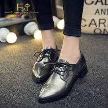 Sapatos cinza femininos de couro patenteado com ponta, estilo vintage, com cadarços, para trabalho, festa nobre, primavera, outono 2024 - compre barato