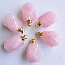 Natural Stone pink quatrz Perfume Bottle Necklace Pendant Essential Oil Diffuser Pendant Polygon Shape Jewelry for making 6pcs 2024 - buy cheap