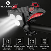 ROCKBROS Bike Light Front Bicycle Handlebar Lamp Phone Holder Power Bank Horn Cycle Headlight Bike Accessories 4-in-1 Bike Light 2024 - buy cheap