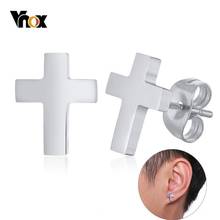 Vnox Simple Cross Stud Earrings for Women Men Black Gold Tone Stainless Steel Trendy Small Earrings 2024 - buy cheap