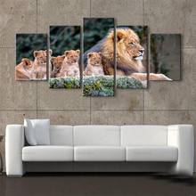 Arte da parede modular poster e fotos 5 peças hd impressão animais leão lona sala de estar decoração para casa sem moldura 2024 - compre barato