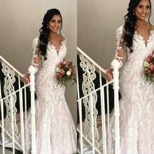 SuperKimJo-Vestidos De novia De sirena, Vestidos De novia De marfil De manga larga, Apliques De encaje elegantes, Vestidos De novia baratos De Gelinlik 2024 - compra barato