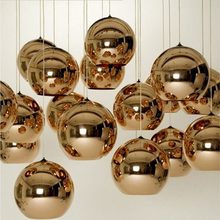 Lámpara de techo moderna con bola de cristal, candelabro colgante de cobre/plata/oro, espejo de sombra E27, barra de cocina 2024 - compra barato