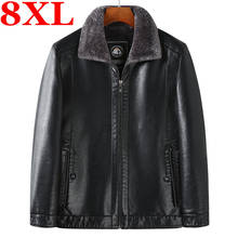 Качественная мужская куртка-бомбер 8XL 7XL 6XL из натуральной овечьей кожи с меховым воротником зимнее теплое пальто для мужчин 2024 - купить недорого